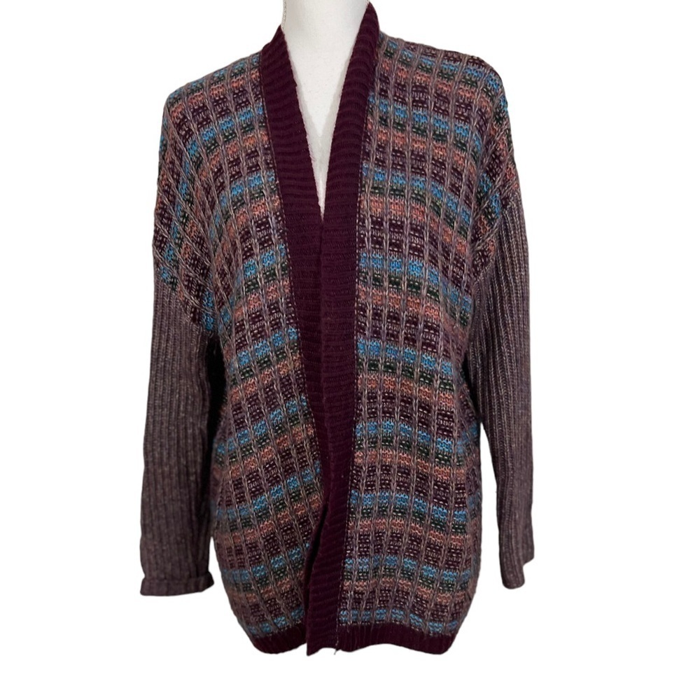 Soft Surroundings Boho Check Plaid Oversized Open Front Cardigan Sz S/M